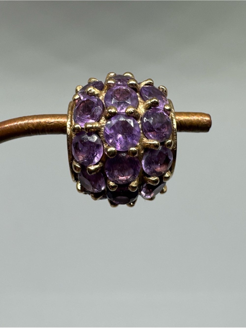 10k Yellow Gold Gemstone Bead Charm Pendant Purple Amethyst, February Birthstone - Picture 5 of 12